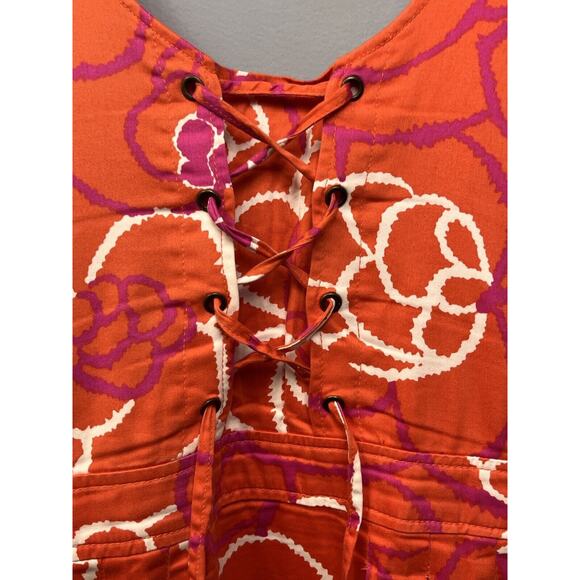 Tulle Dress Womens Small Orange Pink Sleeveless Pockets Button Lace‎ up back - Picture 4 of 8